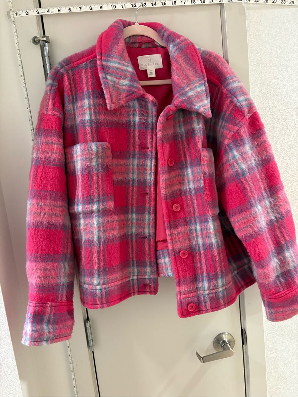 Caslon Hot Pink Plaid Teddy Jacket